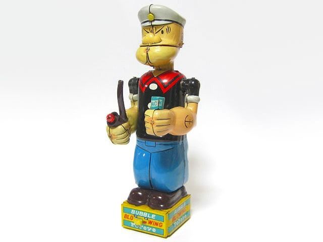 Marx Batt Op Popeye Smoking Blowing Bubble Tin Toy ★