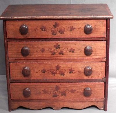 Antique American Miniature Chest of Drawers Hand Painted Decoration 