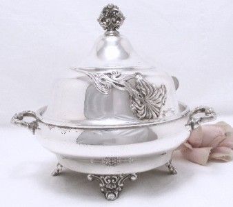 RARE KNICKERBOCKER 3pc Silver Art Nouveau Butter Dish 1890s