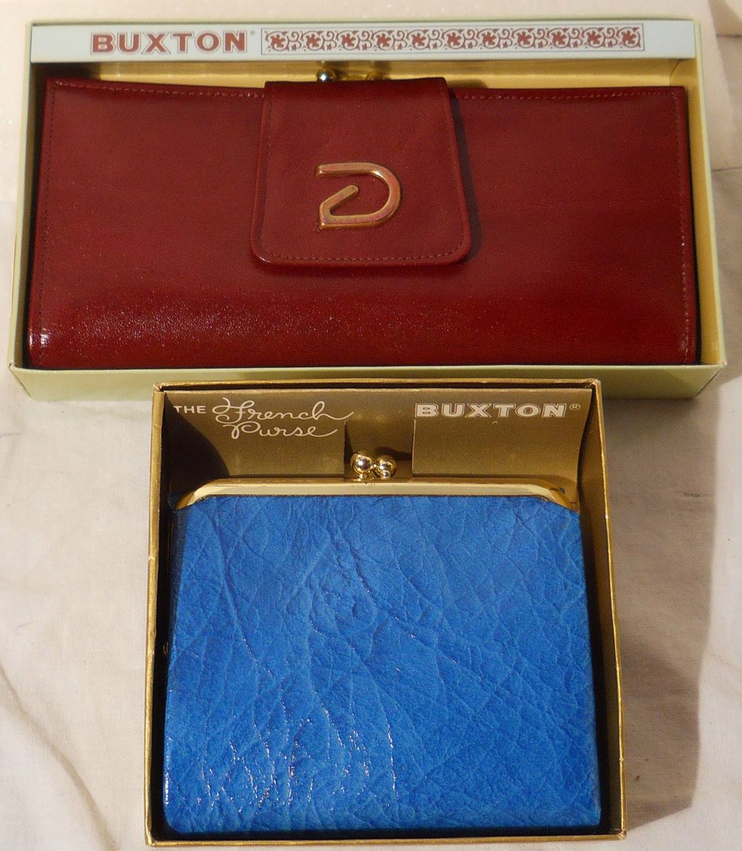 NEW VINTAGE BUXTON WOMANS LEATHER WALLET & CLUTCH ORIGINAL BOXES NOS 