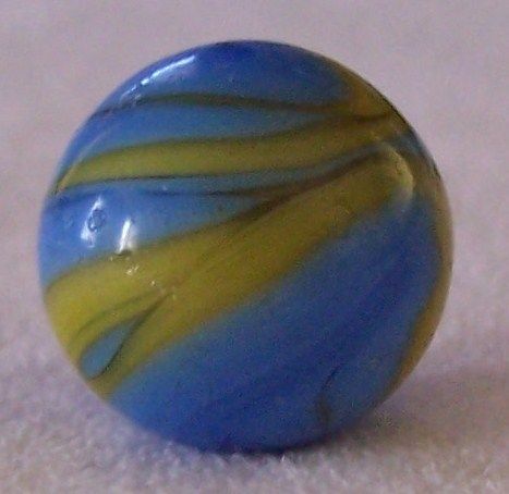 Marbles Big Vintage 5 8 CAC Christensen Agate Yellow Blue Flame Swirl 