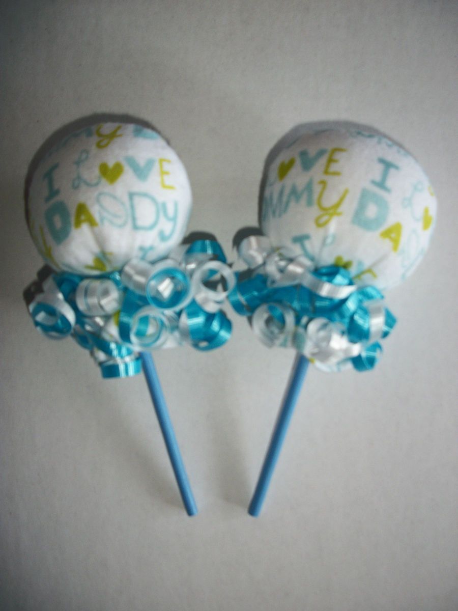   LOVE MOMMY DADDY BABY SCRATCH MITTEN LOLLIPOPS BABY SHOWER DIAPER CAKE