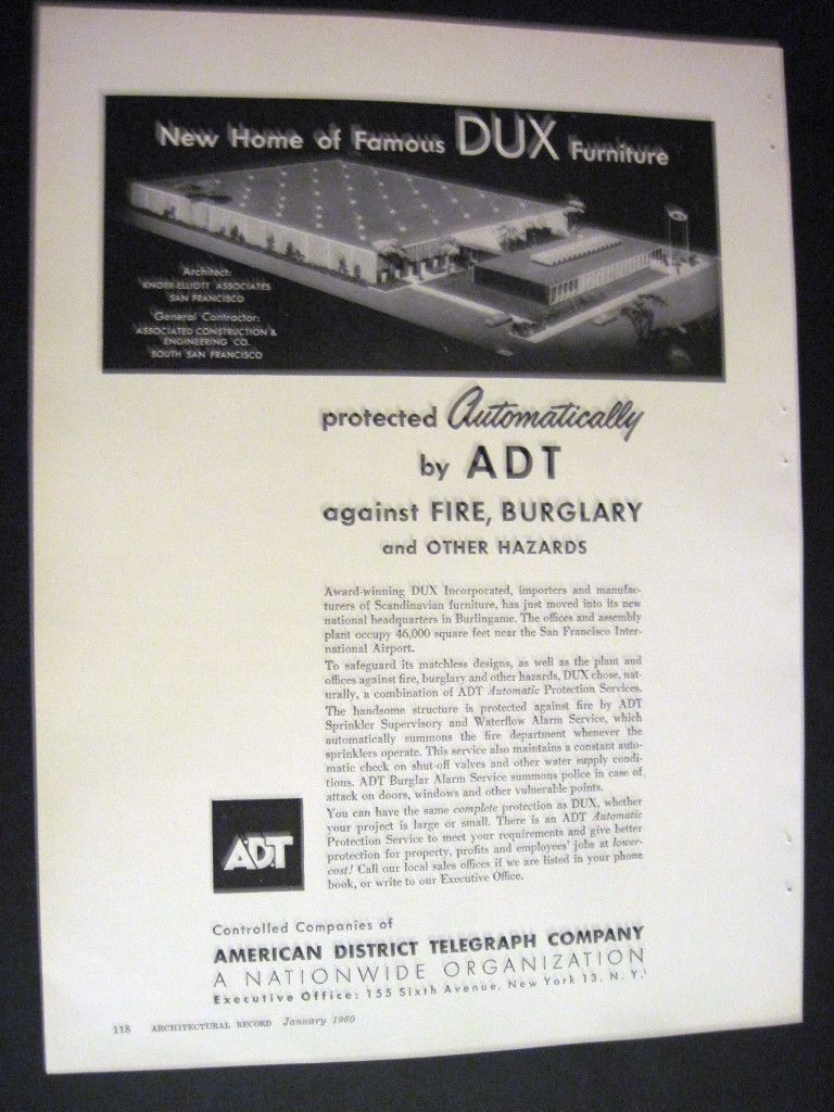   image of Dux Scandinavian Furniture in Burlingame CA 1960 ADT Print Ad