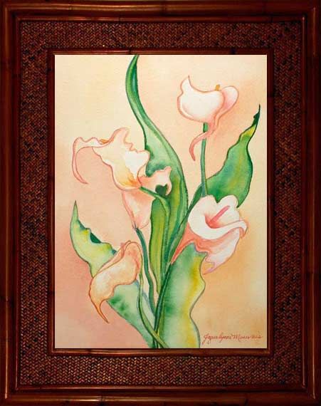 Calla Lilies Lily Tropical Flower Floral Hawaii Rattan Frame Framed 