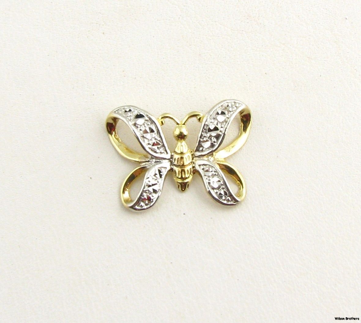 Butterfly Pendant Solid 10K Yellow White Gold Bead Accents 3D Fashion 