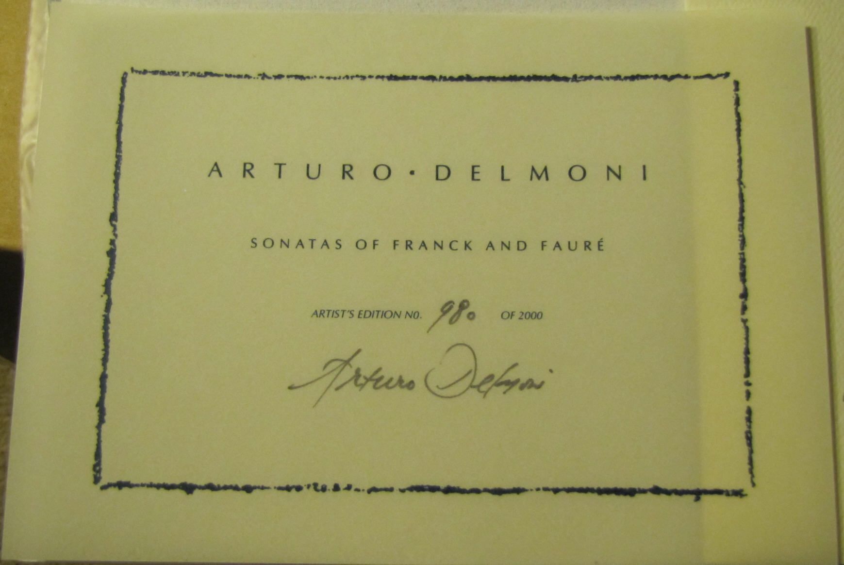 Arturo Delmoni Violin Sonatas of Franck Faure Vinyl LP Signed 980 2000 