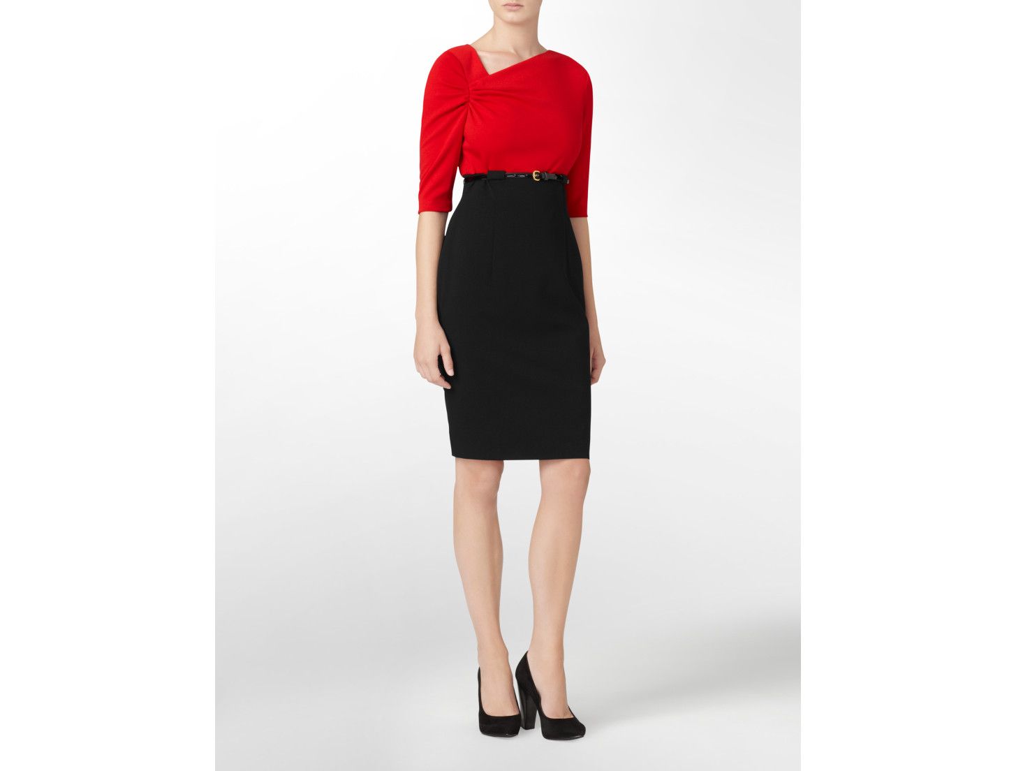 Calvin Klein Womens Petites Belted Colorblock Dress