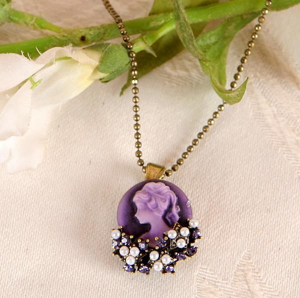 Purple Bouquet Swarovski Crystal Cameo Necklace CN 438