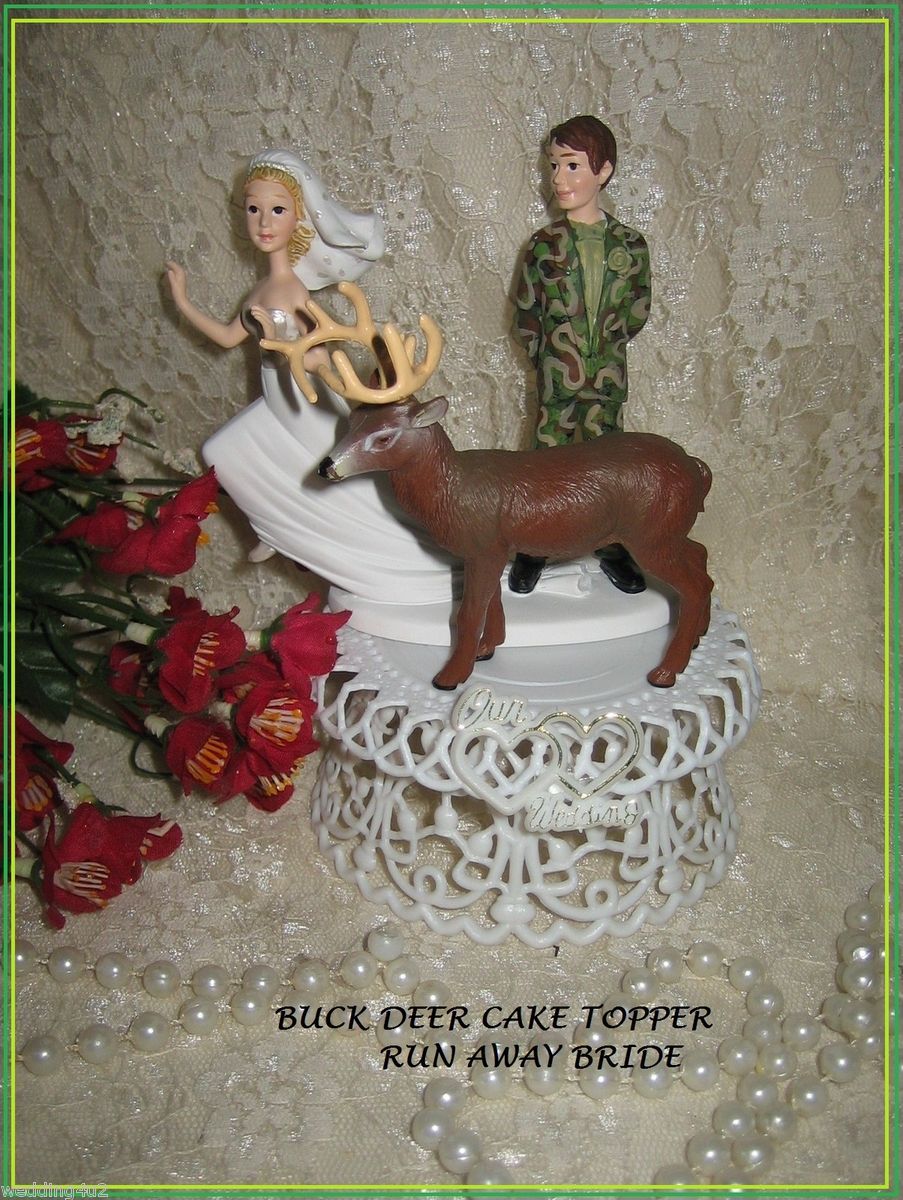 Funny Wedding Camo Hunter Hunting Cake Topper Deer Run Away Bride 