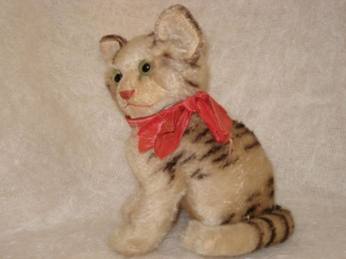 Steiff Animal Calico Cat No Ear Button Vintage 1950S