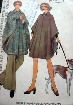 VTG 1970s REVERSIBLE PONCHO CAPE HALSTON Sewing Pattern LARGE