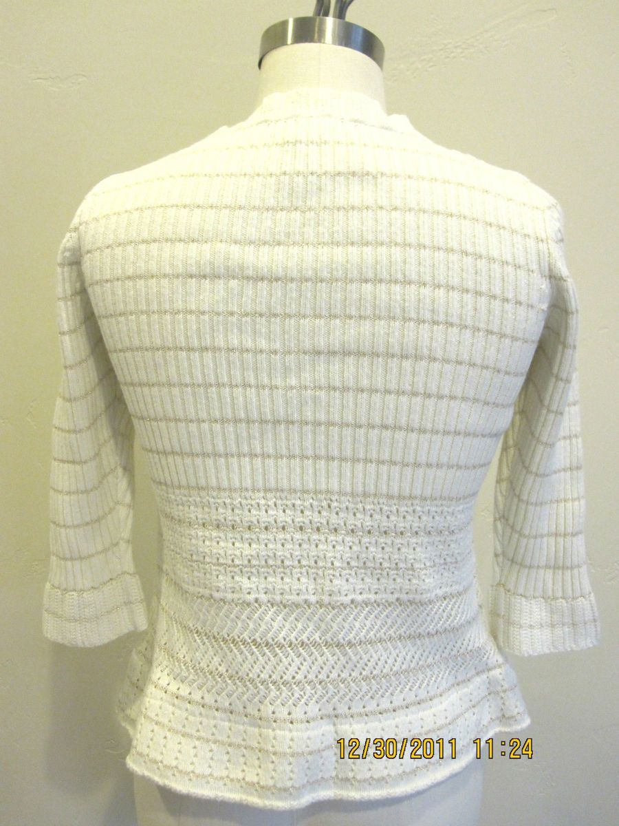 Calvin Klein Jeans Ivory White Cotton Acrylic Ribbed Sweater Gold Sz 