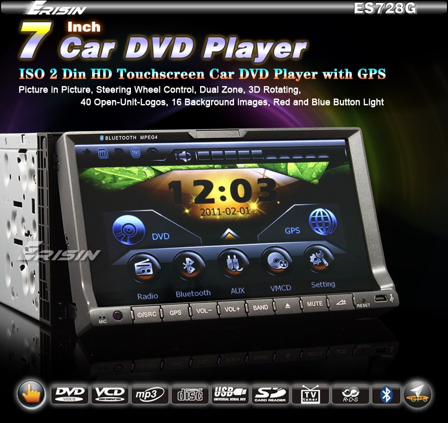   DIN HD TOUCH SCREEN CAR DVD PLAYER GPS IPOD BLUETOOTH USB SD