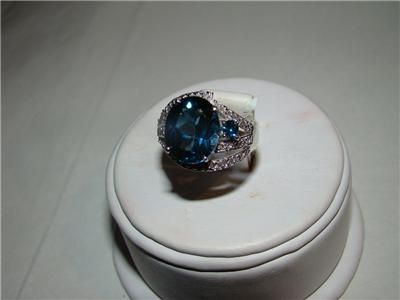 14k WG London Blue Topaz Blue White Diamonds Ring Size 7