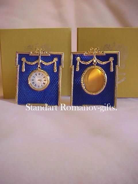 Faberge style Louis XVI Chamford shaped Presentation Clock & Photo 