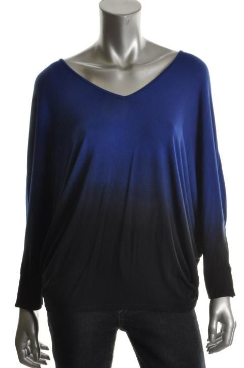 Capote New Blue DIP Dye Dolman Sleeve V Neck Knit Top L BHFO