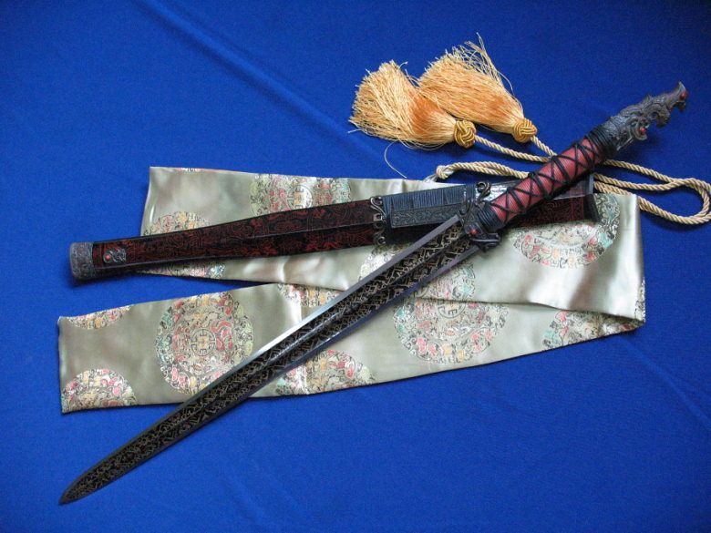 Traditional China Sword Paintin Red Cliff Antique Damascus Steel Hand 