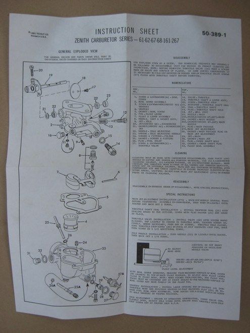 Farmall Zenith Carburetor 61 62 67 161 Tractor Carb Kit Carquest 1307