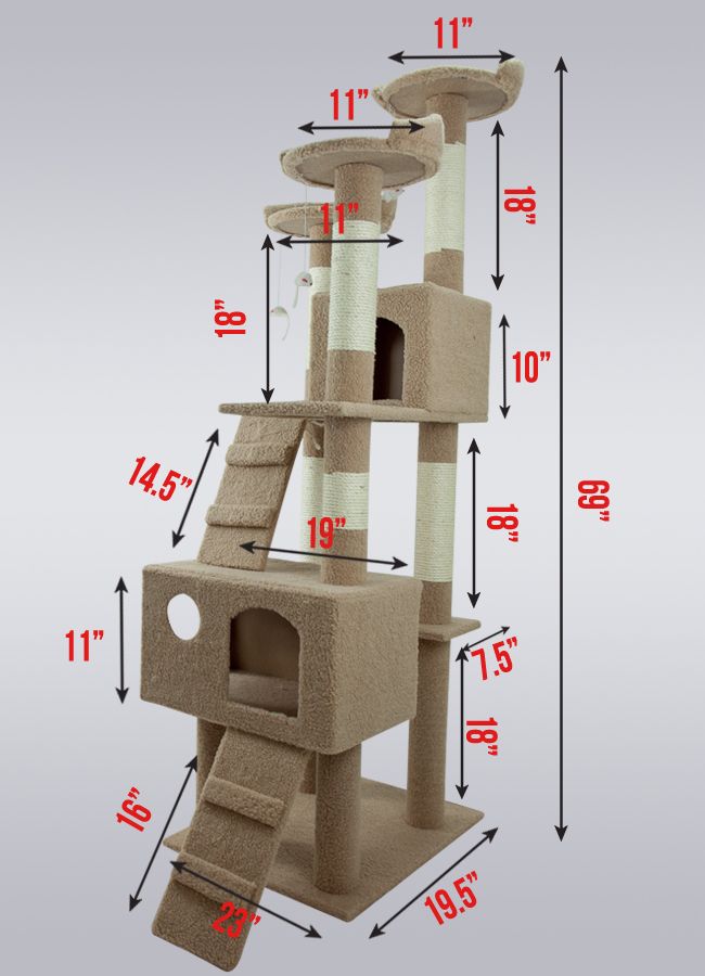 New Cat Tree 69 Tall Level Condo Furniture Scratching Post Pet House 