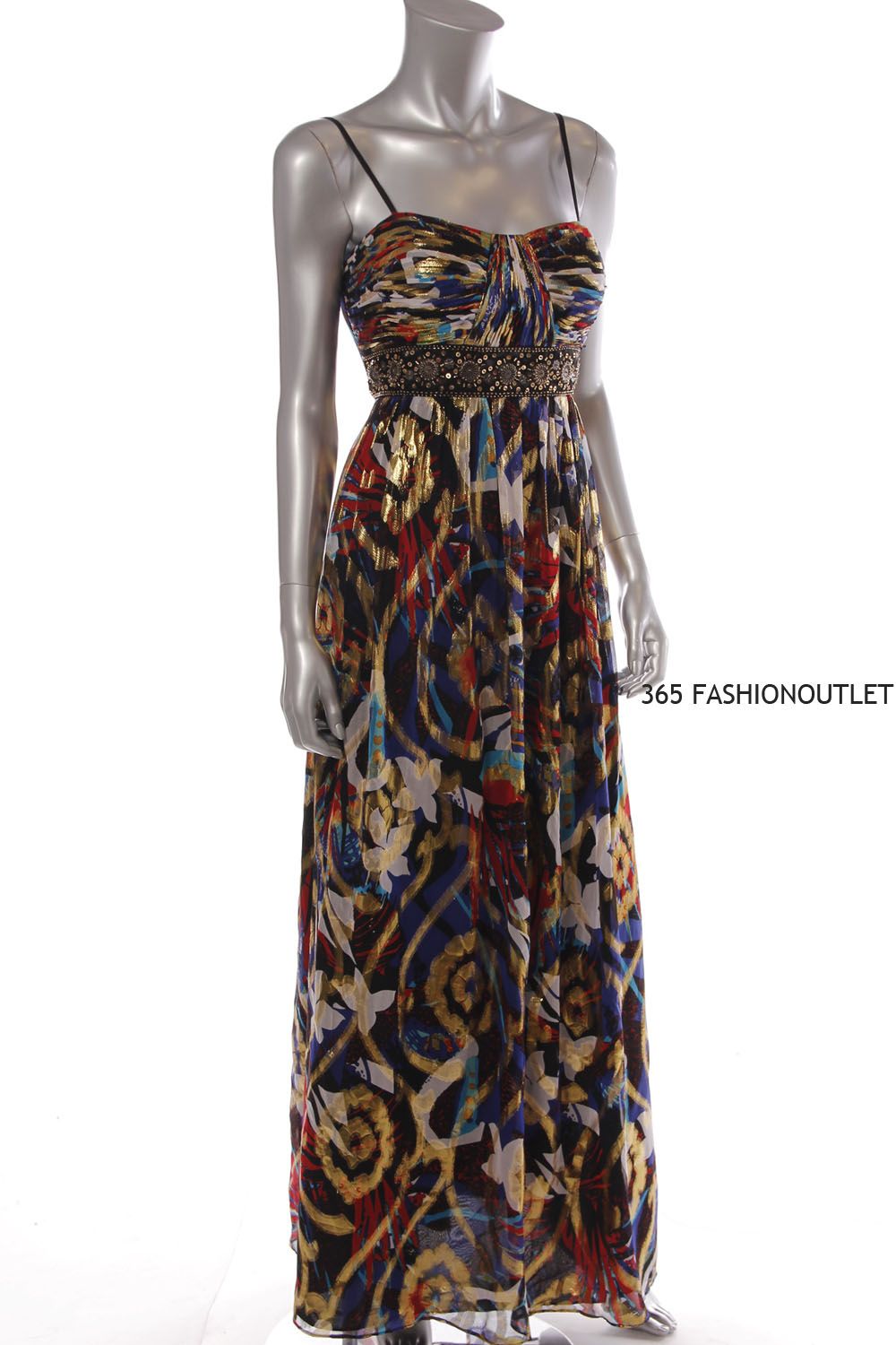 Oleg Cassini New Womens Beads Chiffon Evening Dress Gold Multi GLM 