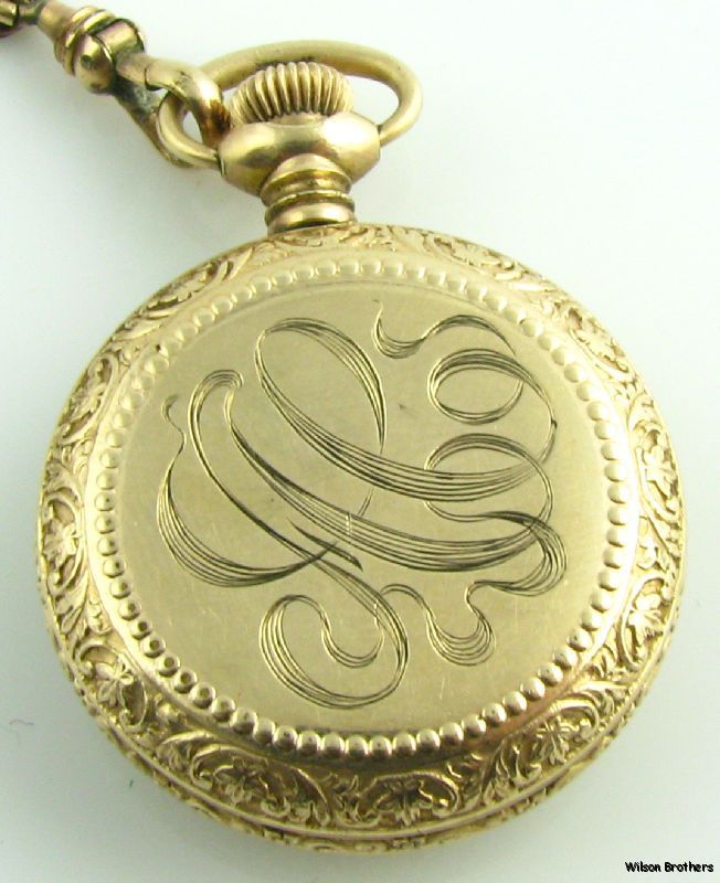 New England Cavour Open Face 3/0S Pocket Watch & Chain   Gold Filled 