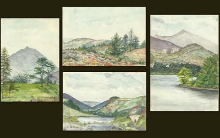 BRITISH FOLK ART 19C WATERCOLOURS, LANDSCAPES ENGLAND AND SCOTLAND 