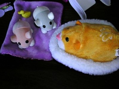 TWO 2 2009 Cepia Zhu Zhu Pets Baby Hamster DOUBLE STROLLER & NUGGET 