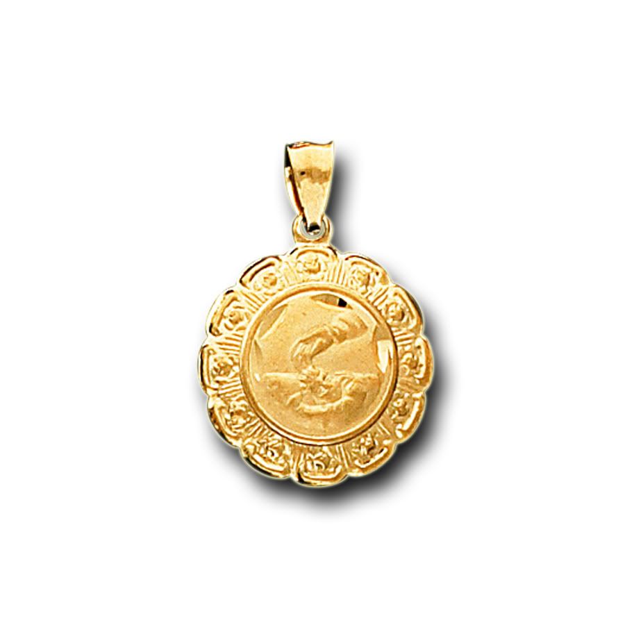 14k Yellow Gold Baptism Guadalupe Round Charm Pendant