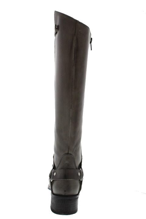 Charles David Martine Gray Leather Studded O Ring Knee High Boots 