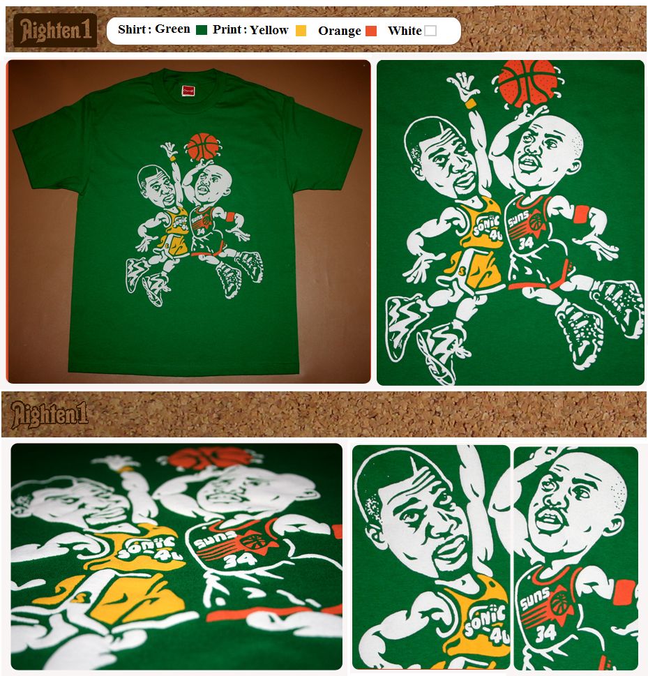 Cajmear Green Charles Barkley Shawn Kemp Shirt NBA Vtg Jersey Kamikaze 