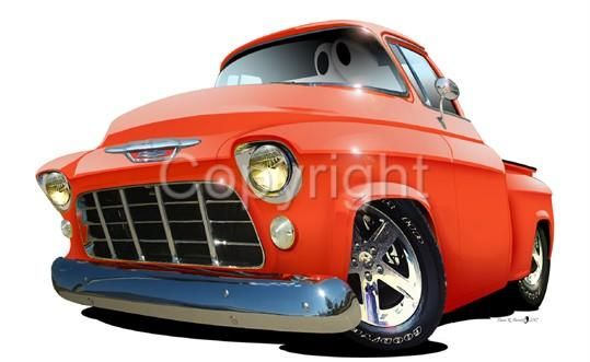 1955 1956 Chevrolet Pickup Truck Cartoon T Shirt 6815 GM Cartoontees 