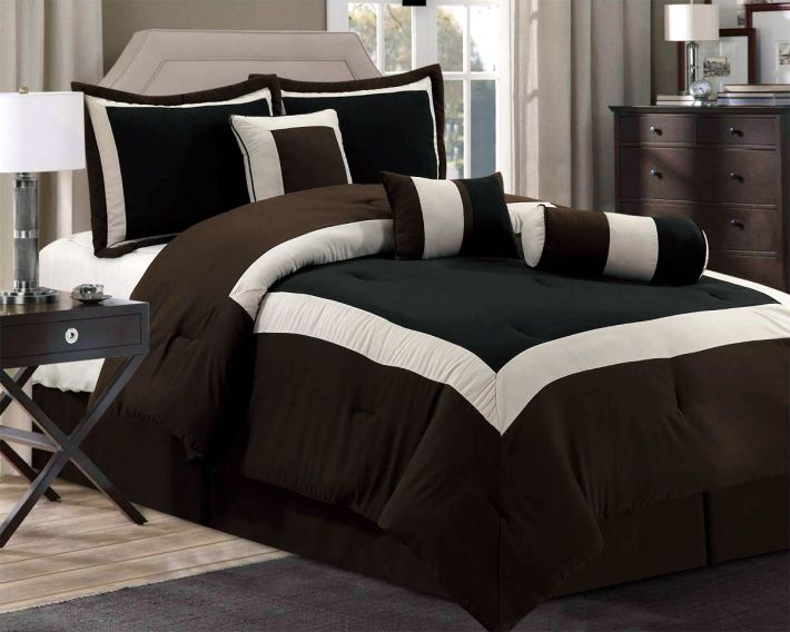 New Chocolate Brown Black Bedding Hampton Comforter Set Queen King Cal 