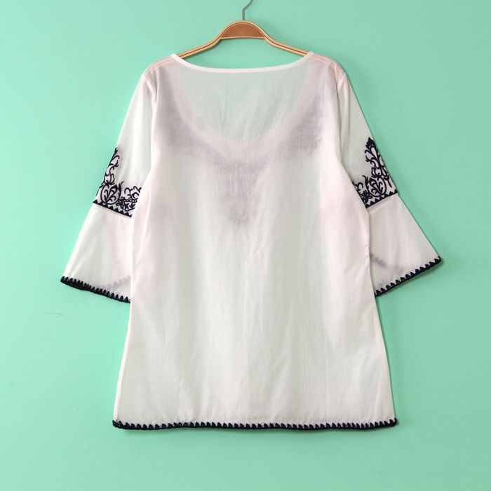 New Woman Girl China Qing Dynasty Embroidered Pattern Loose Blouse Top 