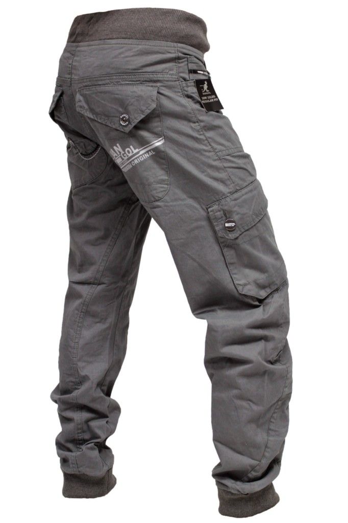 Chino Cuffed Jogger Jeans Cargo Pants Mens KANGOL Stone Charcoal 28 on ...