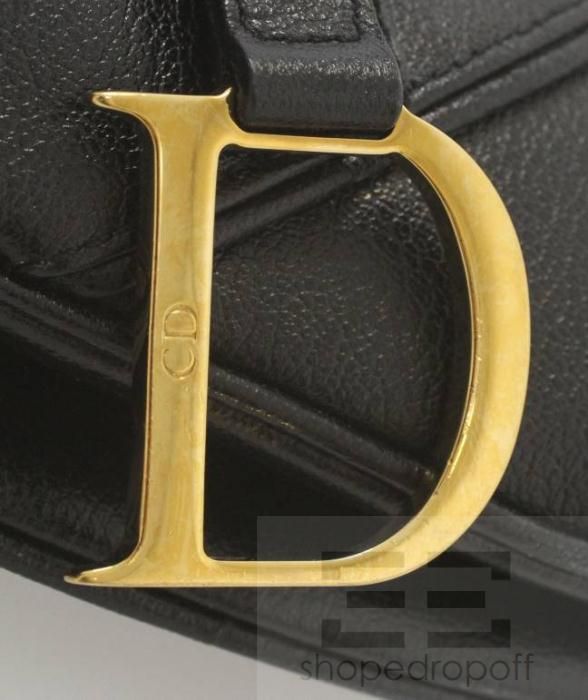 Christian Dior Black PEBBLED Leather Saddle Handbag