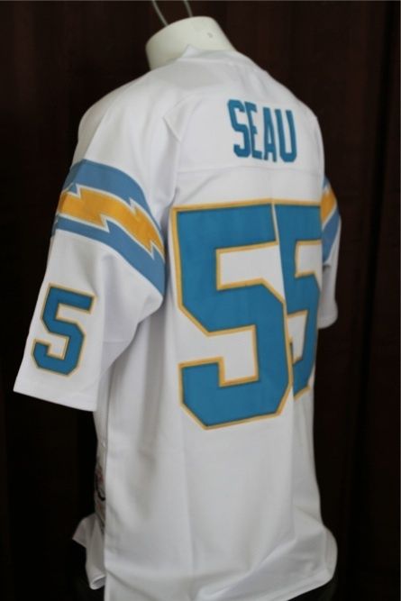 Chargers Junior Seau White Powder Blue Throwback Jersey