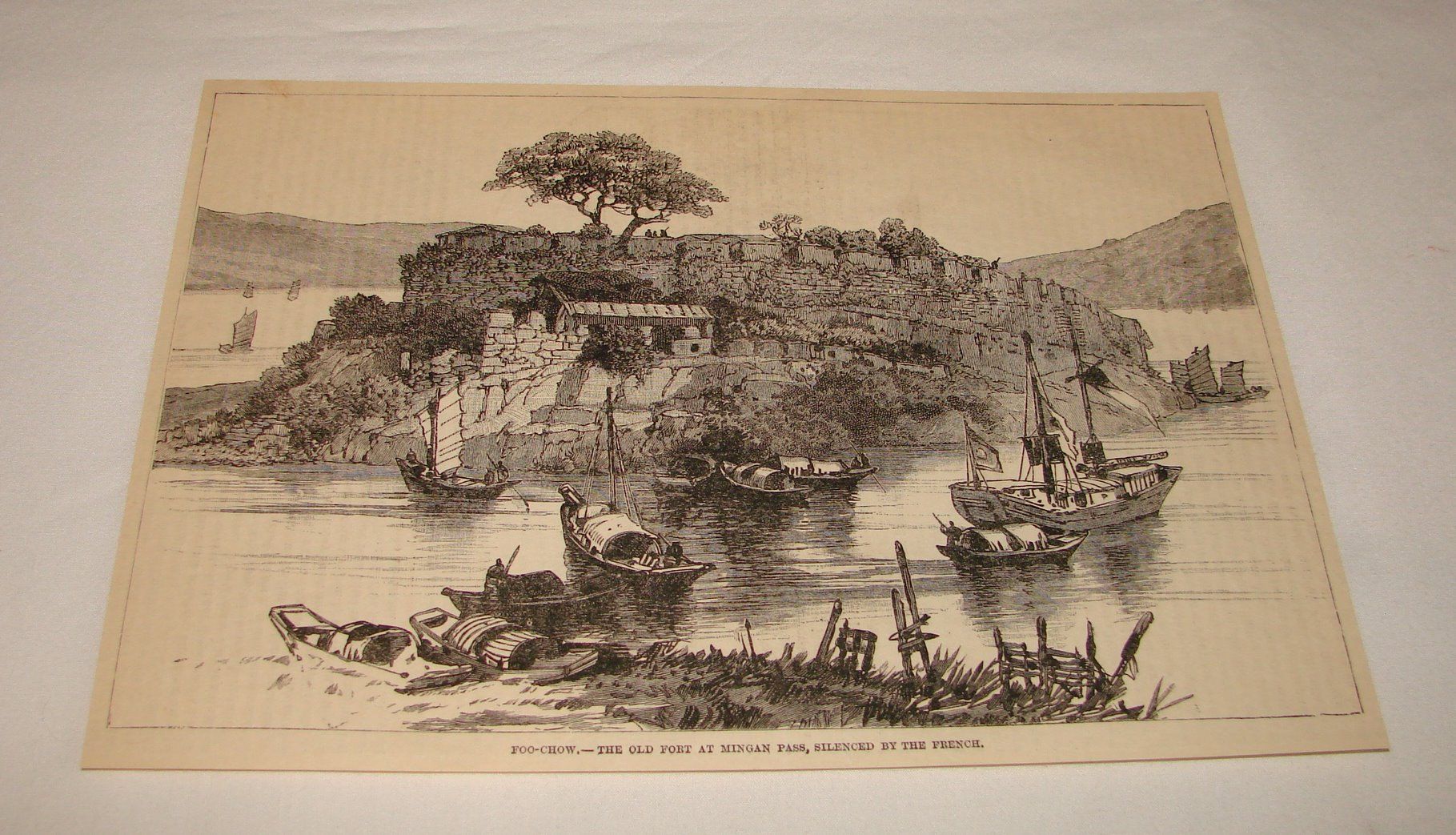 1884 Engraving Fort at Mingan Pass Foo Chow China