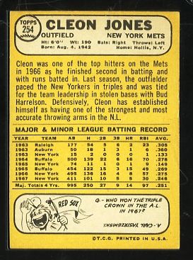 1968 Topps #254 Cleon Jones New York Mets Vintage Premium Card