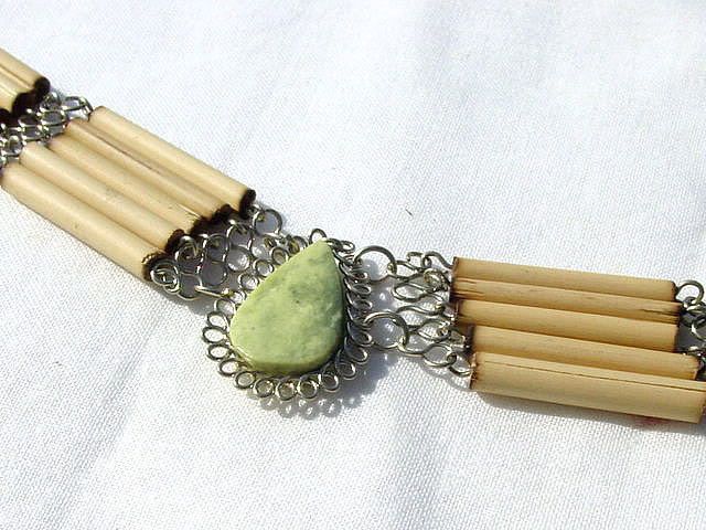 LOT OF 3 BAMBOO CHOKERS SERPENTINE STONES ba ser