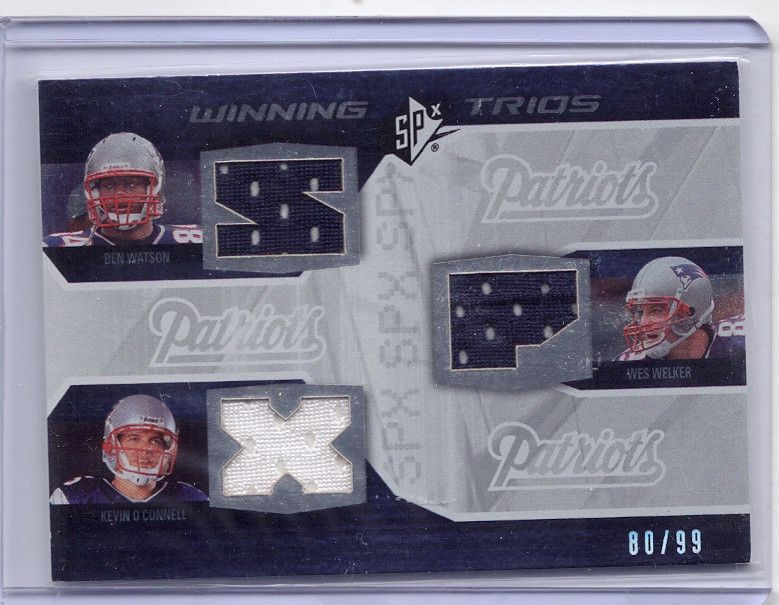  ENGLAND PATRIOTS WES WELKER BEN WATSON OCONNELL TRIO JERSEY /99 RARE