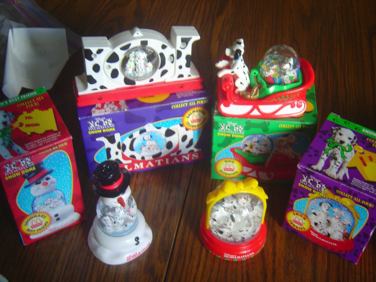 set of 4 1996 mcdonalds 101 dalmation snow globes nice in boxes