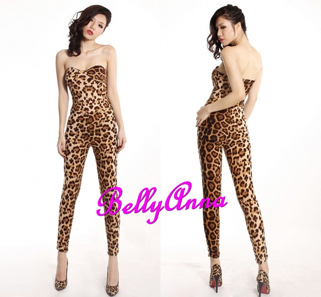 Hot Sexy Women Leopard Prints Strapless Tight Jumpsuit Romper Playsuit