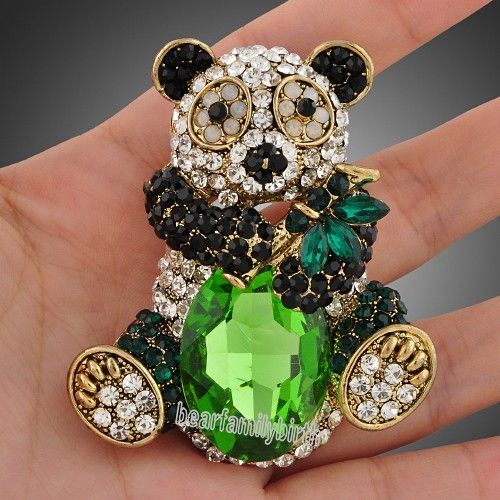 Clear Black Swarovski Crystal Topaz Cute Panda Brooch Pin Jewelry X22
