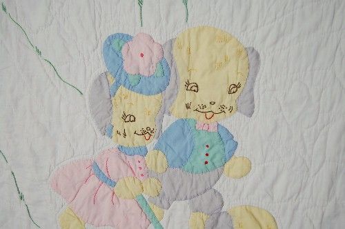 Cheery 30s Pastel Dog Family Antique Crib Quilt Nice