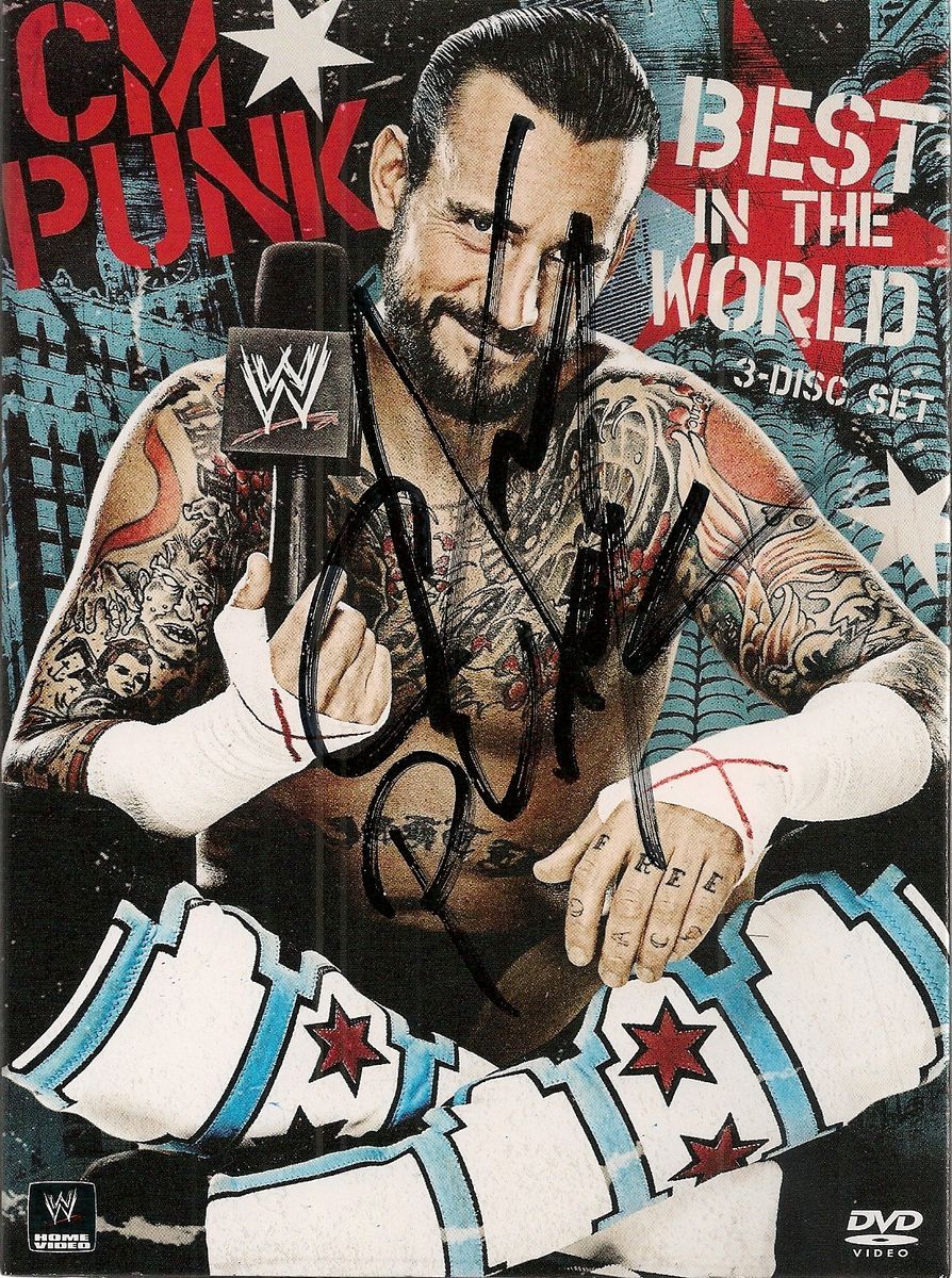 CM PUNK autographed best in the world dvd wwe wrestlemania tna impact