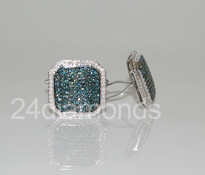  White Gold Mens 2.65 ct Mens Blue Diamond Custom Cuff Links Certified