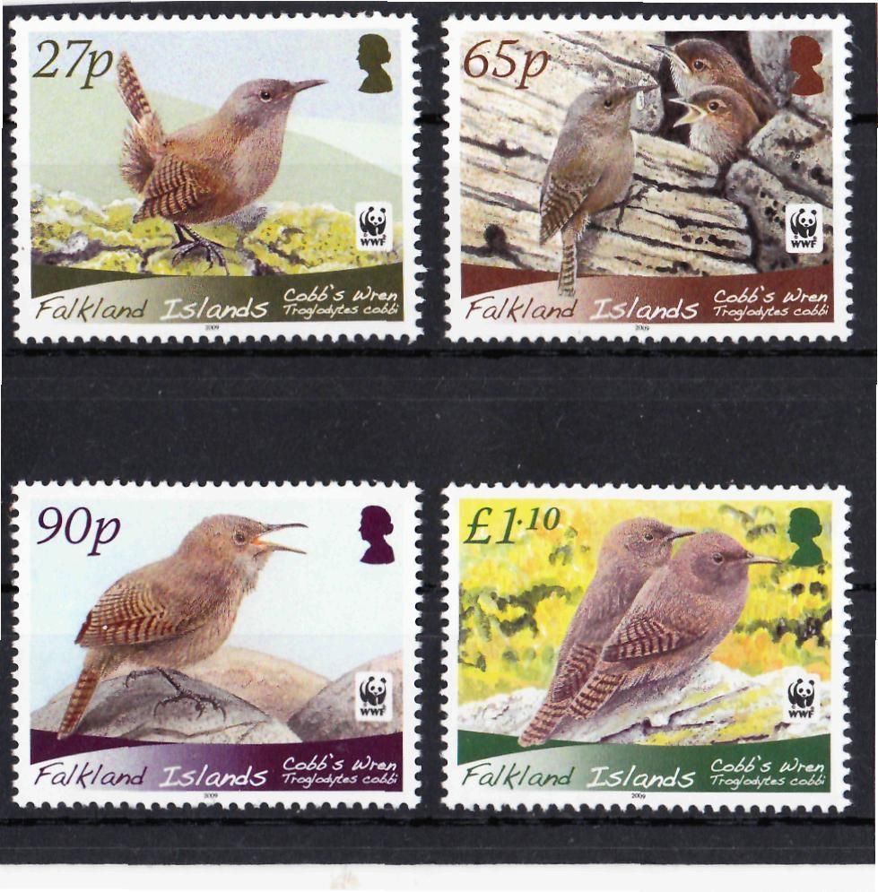 Falkland Is 2009 Birds WWF Cobbs Wren Birds Set of 4 MNH