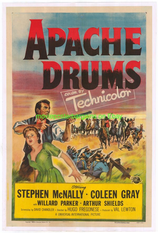  Drums Movie Poster VF lb 1951 Val Lewton Western Coleen Gray