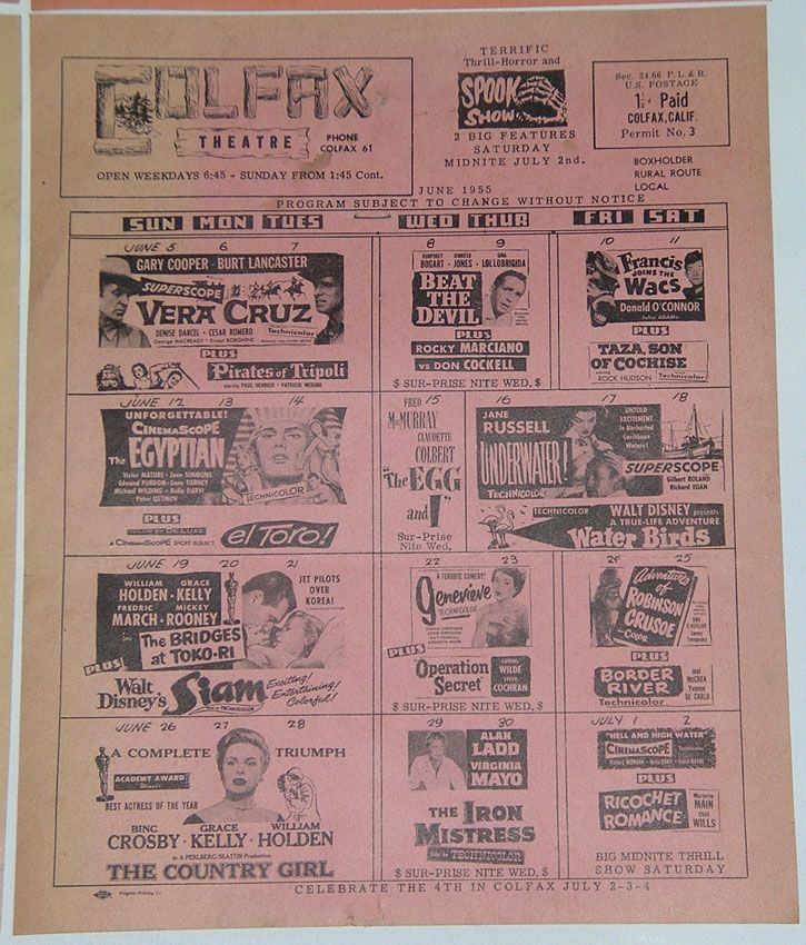 Colfax Movie Theatre 1955 1956 Advertising Flyer w Photographs