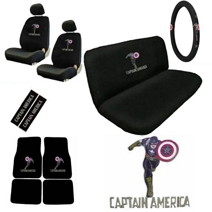15pc Set Truck Seat Covers Marvel Avenger Captain America Floor Mats